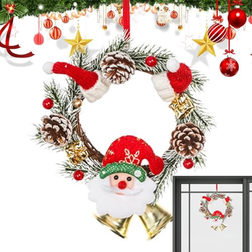 Weihnachts-Türkranz, Weihnachtskranz für den Außenbereich - Weihnachtskränze für die Haustür mit Glocke - Weihnachtskranz-Dekorationen, Weihnachts-Fensterkränze für Haustür, Innen- und Außenbereich, B