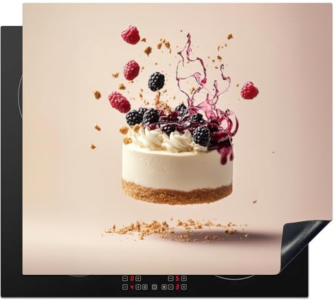 KitchenYeah© Protector Vitroceramica 60x52 cm Tapa para induccion Placa Encimera Cubre de Protectora Cocina Tarta de Queso - Comida - Rosa - Tarta