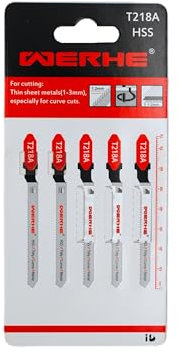 WERHE® Hoja de sierra de calar T218A 5 piezas para cortes de metal - para cortes curvos de chapa fina (1-3 mm) - hoja de sierra de metal para sierra de calar con soporte de mango en T