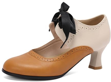EQWIGKEIT Zapatos de traje regional para mujer, tacones bloques, zapatos de boda, zapatos de boda, zapatos de tacón retro, zapatos de piel, cómodos zapatos de tirolesa, zapatos elegantes para negocios