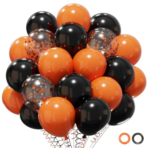 QIFU Ballon Halloween, 50 Pcs Ballons Noir Orange Et Or Blanc Confettis, Ballons Pour Décoration Anniversaire, Deco Halloween Decoration Interieur, Baby Shower Decoration Bapteme Garcon, 12 Pouces