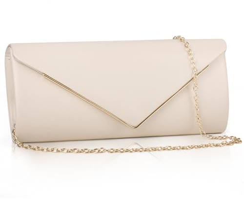 Larcenciel Bolso Mujer Vintage, Albaricoque Bolso de Mano de Cuero con Cadena Desmontable, Elegante Clutch de Noche Sobre, Moda Nude Crossbody Bandolera, Carteras de Mano para Boda, Fiesta, 25x10x5CM
