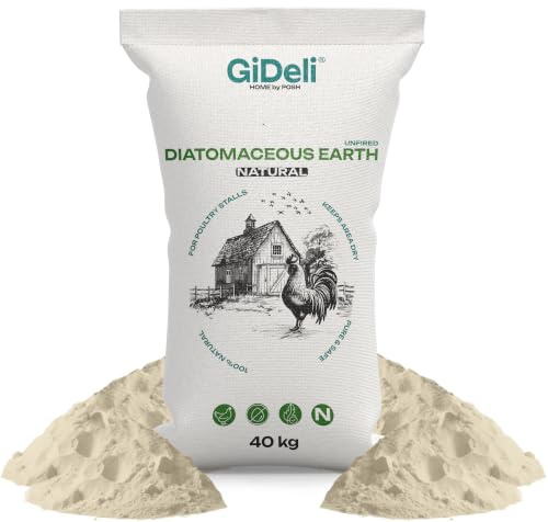GiDeli Poudre de diatomée en poudre naturelle pour poulets et jardin 40 kg | Haute absorption, comme complément de litière, pour bain de poussière, non brûlé et naturel, grand stock