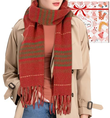 ouhos Womens Ladies Mens Cashmere Scarf Red Black Pink Grey Winter Warm Tartan Wool Christmas Scarf Gift in Box for Women Men uk