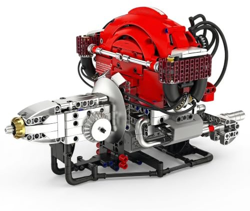 AoreSpty Kit Moteur H4, 868 Pièces avec Entraînement Électrique | Modèle quatre cylindres à plat avec pistons, courroie et servomoteur pour mouvement électrique et observation mécanique.
