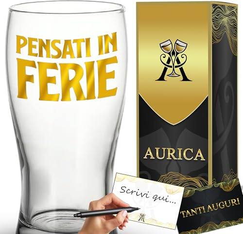 Aurìca Bicchiere Da Birra Personalizzato PENSATI IN FERIE - Boccale In Vetro Da 500 Ml Per Evadere... Almeno Con La Fantasia! Un Regalo Originale Per Chi Ama Il Relax (E Brindare!)