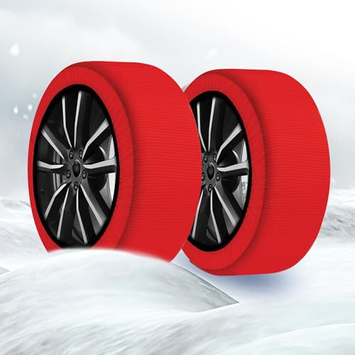 Calze da Neve Auto XL Omologate – Coppia Antisdrucciolo per Pneumatici Grandi | Montaggio Rapido in 2 Minuti, Tessuto Tecnico Ultra-Resistente | Alternativa alle Catene da Neve Colore grigio e rosso