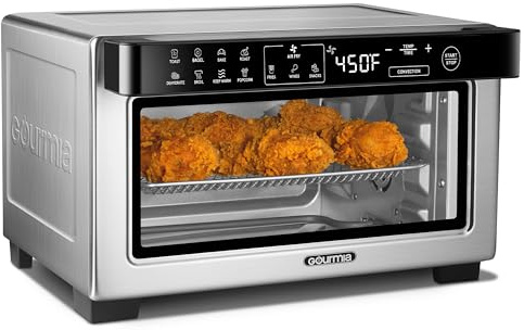 Gourmia Toaster Oven Digital Air Fryer - Convection Mode with 4 Slice Capacity, 3 Rack Positions, 12 Presets, Toast, Bagel, Bake, Roast, Broil, Dehydrate, Popcorn, Fits 9 Pizza, Stainless Steel