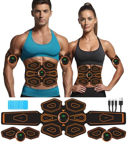 EMS Ceinture Abdominale,Entraînement Abdominal,Pas Besoin de Feuilles de Gel USB Charge,12 Modes, 20 Niveaux d'intensité,Femme Homme Entraînement pour Abdomen Ajout de Ceinture d'extension