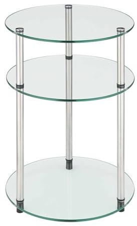 Convenience Concepts Designs2Go Classic Glass 3-Tier Round End Modern Contemporary Side Table with Storage Shelves for Living Room, Bathroom, Bedroom, 15.75