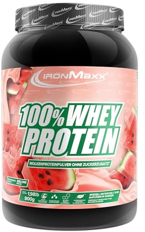 IronMaxx 100% Whey Protein Pulver 900g - Melon | Cremiger Eiweißshake mit BCAAs & EAAs | High Protein, Low Carb & zuckerarm | Ideal für Muskelaufbau & Fitness Design kann variieren