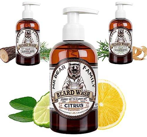 Mr Bear Family Natürliches Bartshampoo für Männer 250ml - Citrus - mehr Feuchtigkeit für einen volleren, gesünderen Bart - 2-in-1 Bartseife und Bart Conditioner - Bart Shampoo Herren