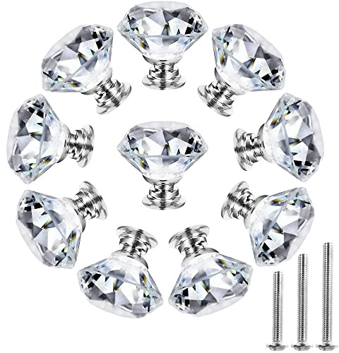 NORTHERN BROTHERS Cabinet Knobs - Crystal Dresser Knobs for Cabinets and Drawers 30mm- Diamond Glass Pulls Handles 10 Pack Silver