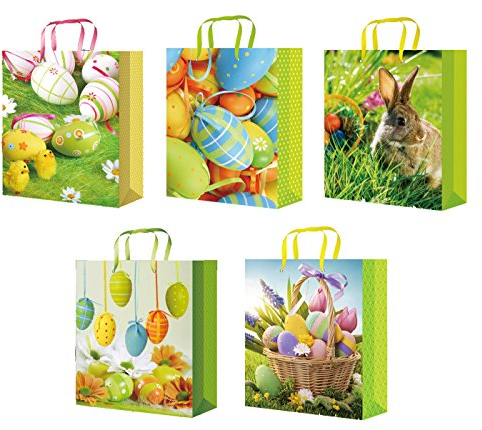 Luxtor 10 Stück Geschenktüten Ostern Osterhase Medium M 23 x 18 x 10 cm Geschenktaschen Papier-Tragetaschen