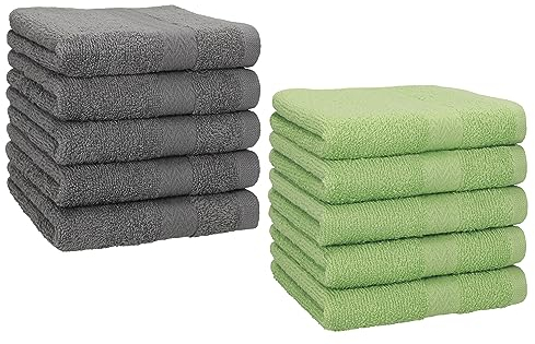Betz 10 Stück Seiftücher Premium 100% Baumwolle Seiflappen Set 30x30 cm Farbe anthrazit Grau und Apfel grün