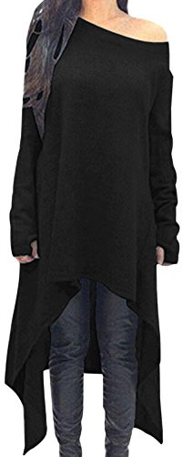 ZANZEA Women Casual Jumper Dress Long Sleeve Off Shoulder Pullover Tops | Loose Asymmetrical Sweatshirt,Slimming Knitted Dressess,Winter Gothic Dress,Plus Size Off The Shoulder Tops