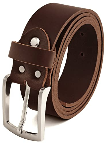 Fa.Volmer ® Gürtel Herren Ledergürtel aus Büffelleder für Männer Jeans Echtleder Braun 38mm breit kürzbar #Br007-02 (Bundweite 90cm)