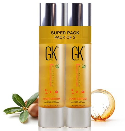 GK HAIR Oil For Curly hair- Organic Argan Oil for Dry, Damaged Hair - Frizz Control Serum Upto 72 hours - Best For repair, Shine & Smoothening Pack of 2 (3.4 Oz)