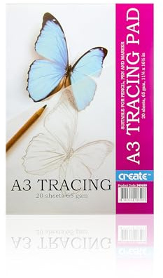 Create A3 Tracing Paper Pad – 20 Sheets of Tracing Paper, Translucent, Smooth Surface for Pencil, Pen, and Marker Sketching – Ideal for Copying Transfer and Drawing, for Kids, Artists & Hobbyists, A3