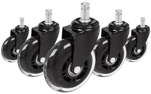hjh OFFICE 729404 5x Ruedas para Sillas de Oficina ROLO SKATE 11mm x 75mm Negro/Transparente, Ruedas de Repuesto, Suelos duros