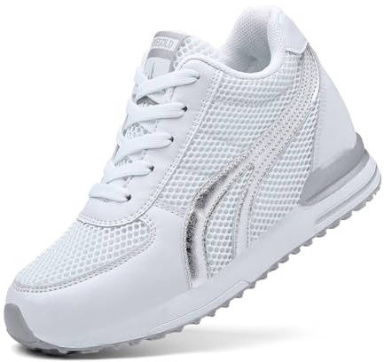 AONEGOLD® - Zapatillas de cuña para Mujer, Zapatillas de Deporte, Gimnasio, Fitness, Zapatillas Bajas de cuña, 7 cm, para Correr de Viaje Transpirable, Blanco, 41 EU