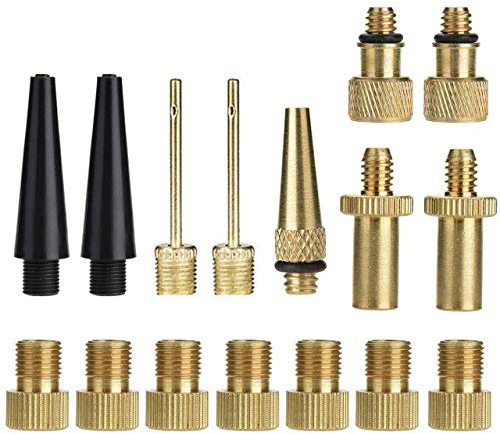 Lystin 15 Pieces Bicycle Valve Adapter, Bike Pump Adapter Presta Schrader Valve Adapter, Ball Pump Inflation Needle Nozzle Adapter Kit for Bikes Tire Inflator Air Pump Compressor (15-Piece)