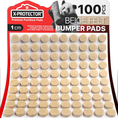 Cabinet Door Bumpers X-Protector 100 PCS – Small Furniture Pads 1cm – Ideal Beige Felt Bumpers – Self-Adhesive Thick Felt Dots – Bumper Pads to Protect Glass & Other Surfaces!
