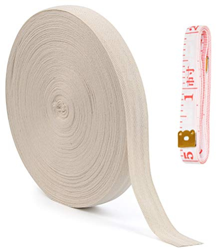 NA 50 Meters 25mm Cotton Bias Binding Tape with Tape Measure, Cotton Bunting Tape Herringbone Twill Webbing Tape for Sewing Dressmaking Alteration, Knitting Apron, Garment