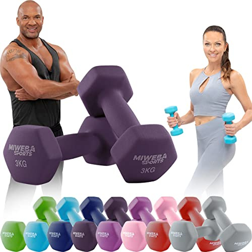Miweba Sports Neopren Hantelset NKH100 | 𝐏𝐫𝐨𝐟𝐢 Hantel - Hexagon Hanteln Set - Kurzhanteln - Kurzhantel Set - Gymnastikhanteln - Hantel Set - Dumbbell - 0,5-10 Kg (2X 3.0 kg, Lila)