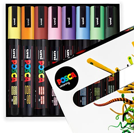 Posca - PC-5M - Farbmarker-Kunststifte - 1,8–2,5 mm - 8er-Set in Geschenkbox (Botanical Set)