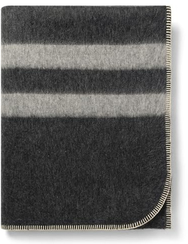 Thick Alpaca Wool Blanket Heavyweight for Camping Outdoors or Using Indoors | Soft Peruvian Alpaca Wool Blankets (Dark Gray - Soft Gray Stripes, Twin)