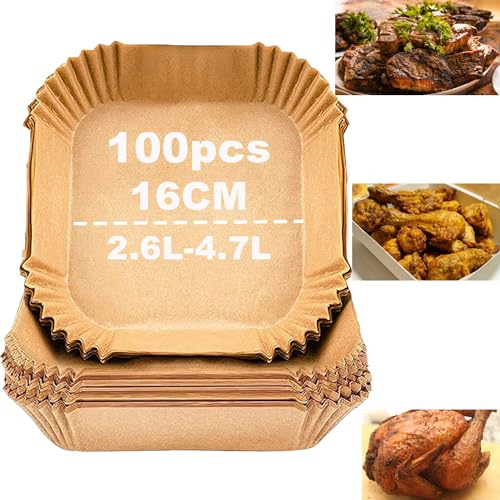 Backpapier für Heißluftfritteuse, 100 Stück 16cm 3-5L Airfryer Backpapier Wasserdicht Ölfest Einwegschalen Luftfritteuse Pergamentpapier Liner für Heißluftfritteuse Ofen