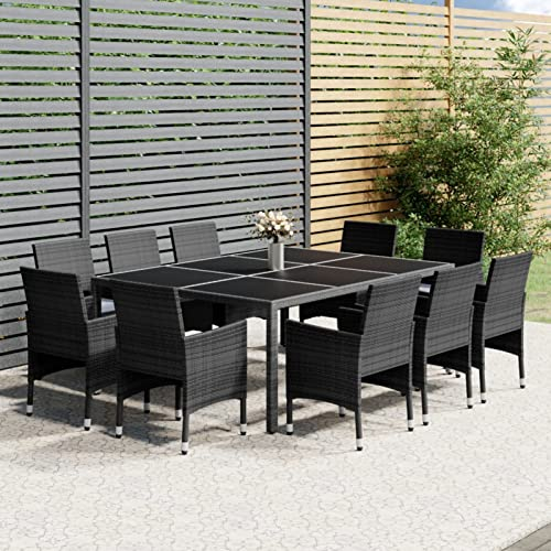 Festnight Gartenmöbel Set mit 10 Gartenstuhl Polyrattan Sitzgruppe Gartenmöbel Set 10 Personen Garten Essgruppe 12 Personen Gartenmöbel Essgruppe-Grau-