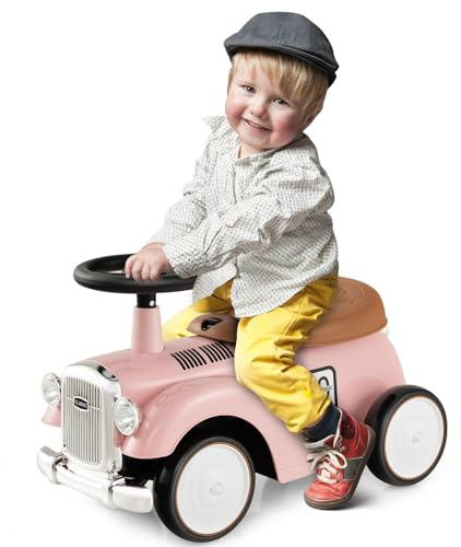 COSTWAY Correpasillos Niño, Auto Retro sin Pedales para Niños, Vehículo para Sentarse y Pararse, Andador con Volante, Almacenamiento Debajo del Asiento y Ruedas de EVA para Niños (Rosa)