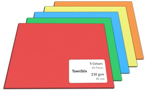 60 Stycken, 230 g/m² - Färgat Kartong A5, Tjockt Kartongpapper - 5 Färger | 5 färger