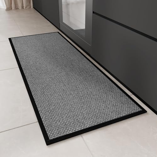 KMVIZI Küchenteppich Waschbar rutschfest, Gewebte Teppich Läufer, Küchenläufer Saugfähig, Modern Bettvorleger Schlafzimmer Eingangsteppich Lang Läufer Teppich für Flur, Schwarz, 50x120cm