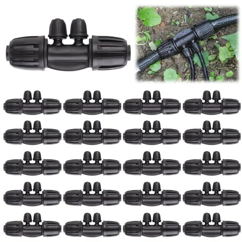 20 Pièces Connecteurs T Barbelé Verrouillés, Kalolary Kit Raccords d'Irrigation Goutte 1/2 Pouce à 1/4 Pouce 12/16mm 4/7mm Connecteur Verrouillage Tube Pièces d'Irrigation Verrouillage Barbelé 4 Voies