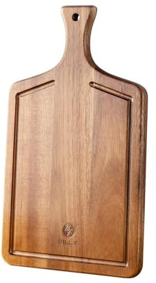 Bill.F - Tagliere da cucina in legno di acacia, con lavandini speciali, tagliere in legno di qualità professionale con manico (23 x 39 x 2,5 cm)
