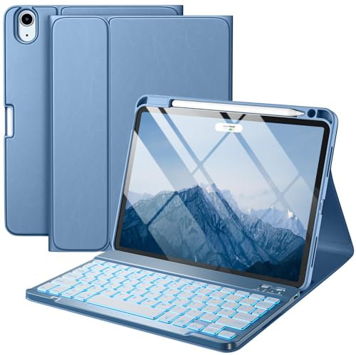 Vobafe Cover con Tastiera iPad Air 11 M3 M2 2025 2024/Air 5 4 Generazione(10,9 Pollici), Retroilluminazione a 7 Colori, Tastiera Staccabile Senza Fili, con Portapenna, Layout Italiano, Blu