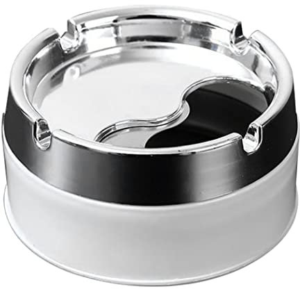 Jorzer Posacenere cilindrico portatile in acciaio inox portatile elegante metallo posacenere con coperchio girevole bianco