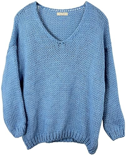 K-Milano Pull en grosse maille pour femme - Pull oversize - Col en V - Laine et alpaga - Mélange - Fabriqué en Italie