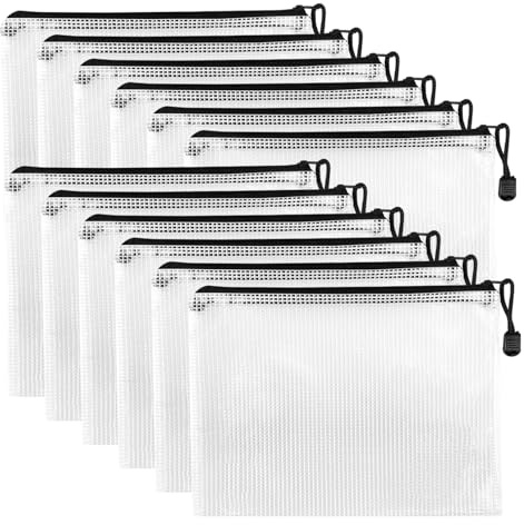 Crihovy 12 Piezas Bolsa de Archivo de Cremallera A4, Impermeable Bolsas de Documentos de Malla, Bolsas de Plastico con Cierre Cremallera, Zip Folder para Recibos, Oficina, Viaje, Escolar, negro