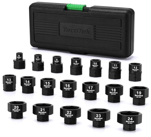 TecoTek 19-Piece 3/8-Inch Drive Metric Low Profile Impact Socket Set, Stubby Socket Set, 6mm-24mm, No Skips Sizes, 6 Point, Cr-Mo, Shorter Socket for Tight Areas