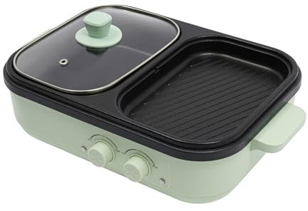 CHFUNE Elektrisk hotpot och bordsgrill 2-i-1 kastrull, 1 300 W elektrisk hotpot och grillplatta med 2 oberoende temperaturkontroll för 1–3 personer för hem, sovsal