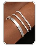 Adramata 3Pcs Armband Damen Silber 925 Stapelbar Armbänder Set Verstellbare Armkette Schlangenkette Armbänder für Frauen Damen Silber Armreif Armband Schmuck mit Geschenkbox