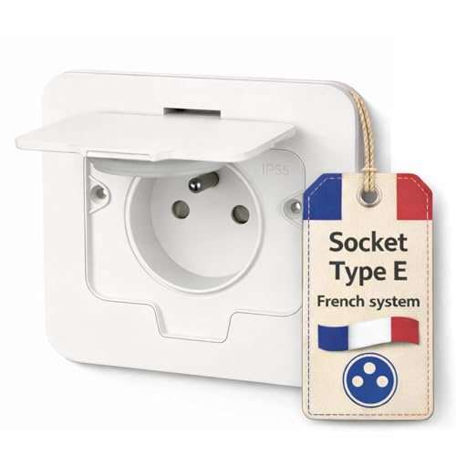 Prise encastrable en acier inoxydable, prise de sol IP55, couvercle à charnière, borne enfichable, type E français