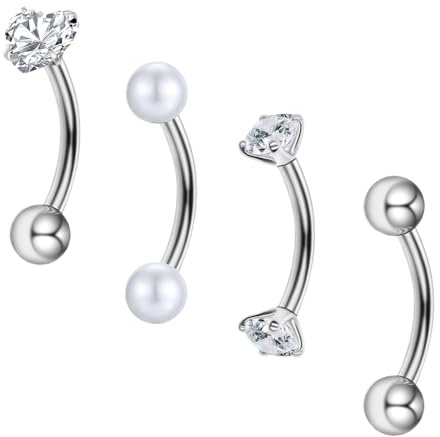 Besyvvin 4 piezas de piercing curvo con barra para ceja labio corazón rook daith hélix 8mm color plata