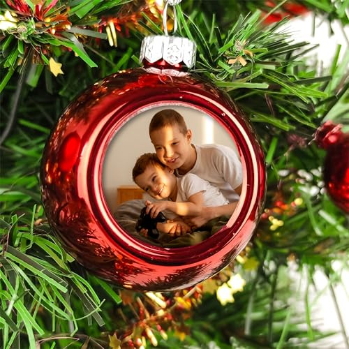 Bola de Navidad Personalizada con Foto. Adorno Navidad Personalizado para Árbol. Bolas Navideñas Personalizadas para Familia y Amigos. Decoración Navideña del Hogar Personalizado (Rojo)