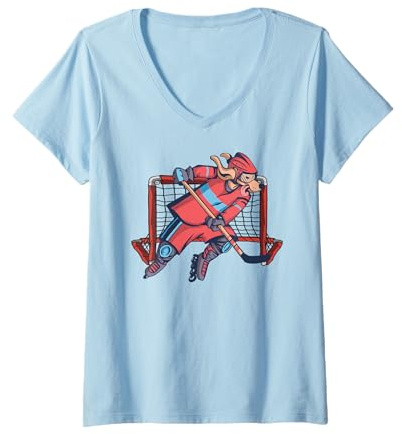 Femme Hockey sur Roulette Roller Hockey Enfants Chien Inlinehockey T-Shirt avec Col en V
