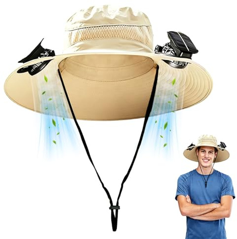 Fancysky Gorro Sol con Ventilador y Función de Carga USB, Sombrero de Playa Equipado con 2 Ventiladores, Tres Niveles de Flujo de Aire, Sombrero con Ventilador Solar, Sombrero con Ventilador